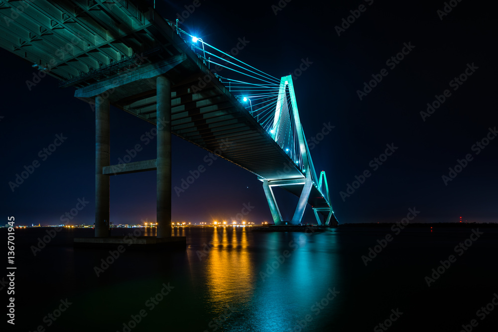 The Arthur Ravenel Bridge at night, in Charleston, South Carolin The Arthur Ravenel Bridge at night, in Charleston, South Carolin