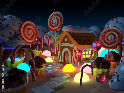 candy land landscape at night