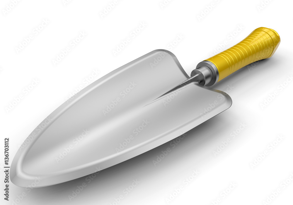 3D render illustration of a metallic gardening tool. 3D render illustration of a metallic gardening tool.