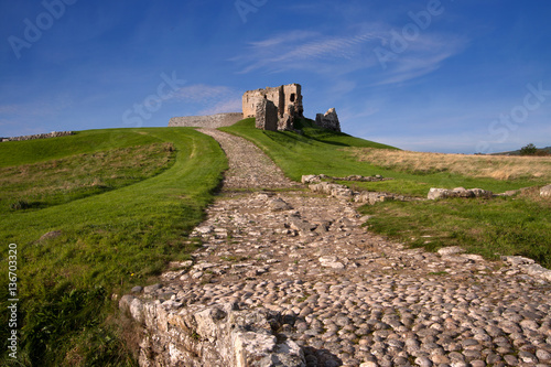 Duffus Castle, Elgin, Moray, Scotland is a ruined stone built motte and bailey fortress first constructed in the 12th century and finally abandoned in 1705. photo