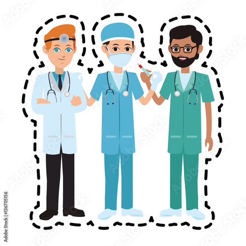 group of physicians medical doctor icon image vector illustration design 