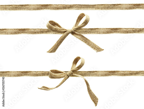 Set of beige canvas ribbons and a bows