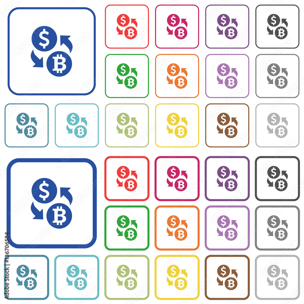 Dollar Bitcoin money exchange outlined flat color icons Dollar Bitcoin money exchange outlined flat color icons