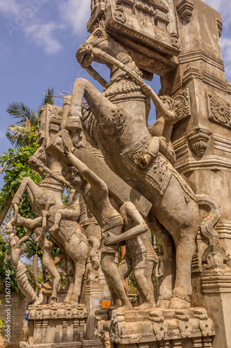 Close up view of a man riding a horse sculpture,ECR, Chennai, Tamilnadu, India, Jan 29 2017