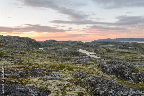 Sunset on the tundra in the summer.