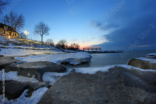 Lake Erie Winter Sunset in Ohio USA