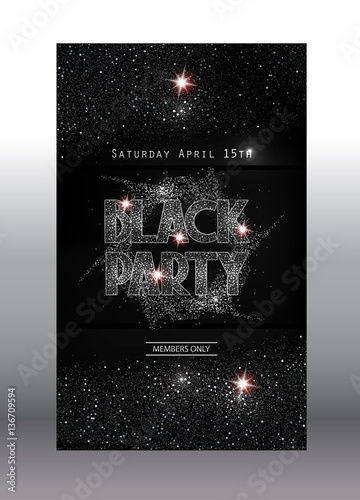 BLACK Party vertical sparkling banner. Vector illustration
