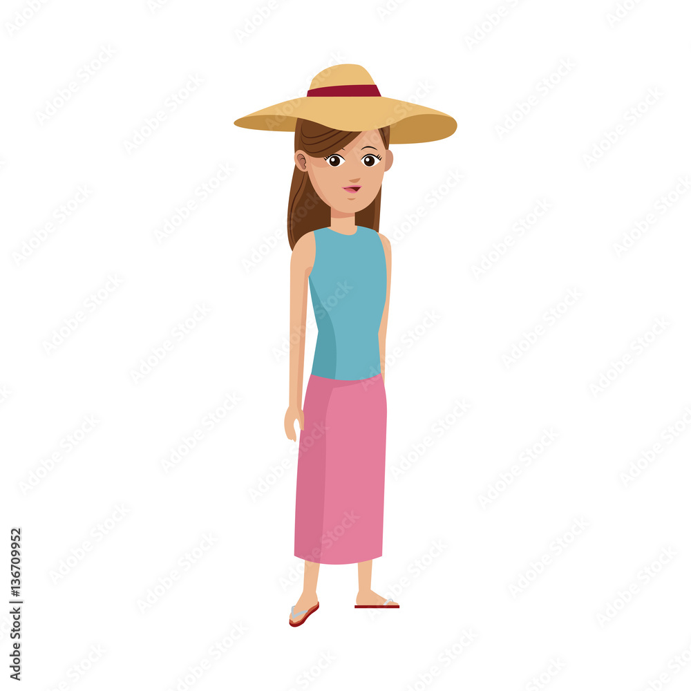 woman wearing a hat over white background. colorful design. vector illustration woman wearing a hat over white background. colorful design. vector illustration