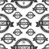 Raised fist icon badge of feminism in chic gray seamless pattern. Repeating pattern that declares feminism as equal rights, equal pay and equal opportunity. EPS 10 vector.
