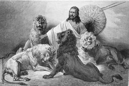 Illustration / Le Negus Théodore II avec ses lions photo