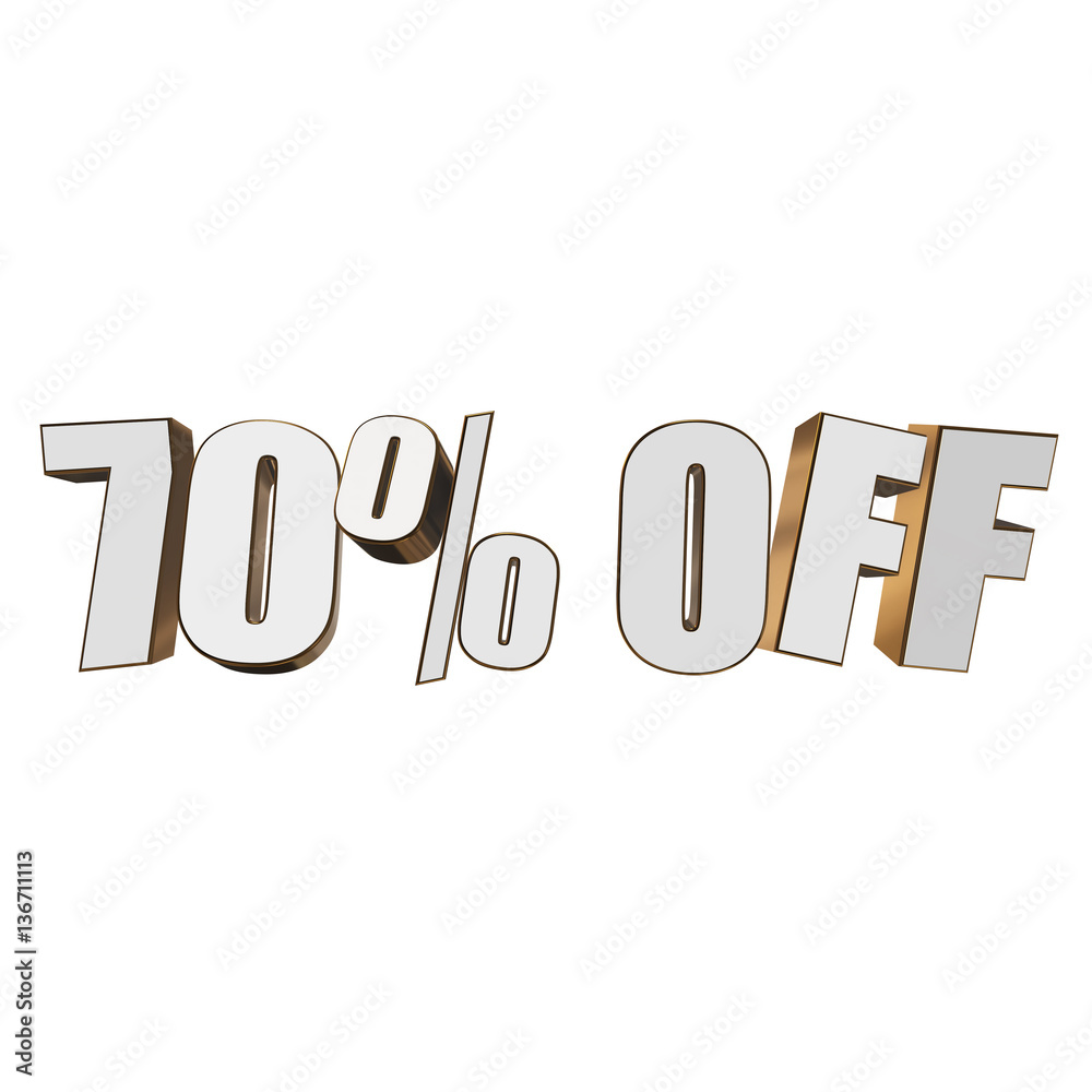 70 percent off letters on white background. 3d render isolated. 70 percent off letters on white background. 3d render isolated.