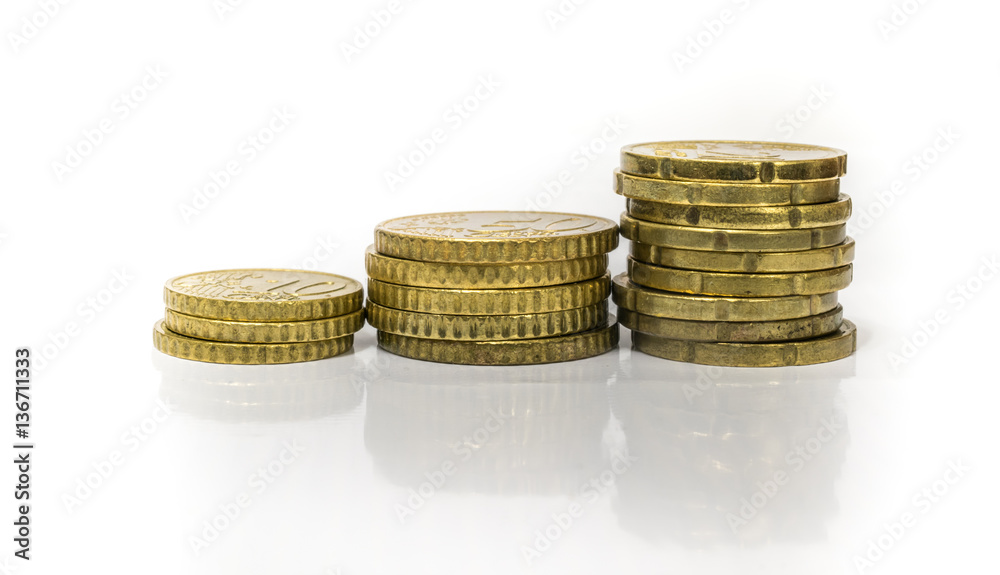stack of different euro coins isolated on white background stack of different euro coins isolated on white background