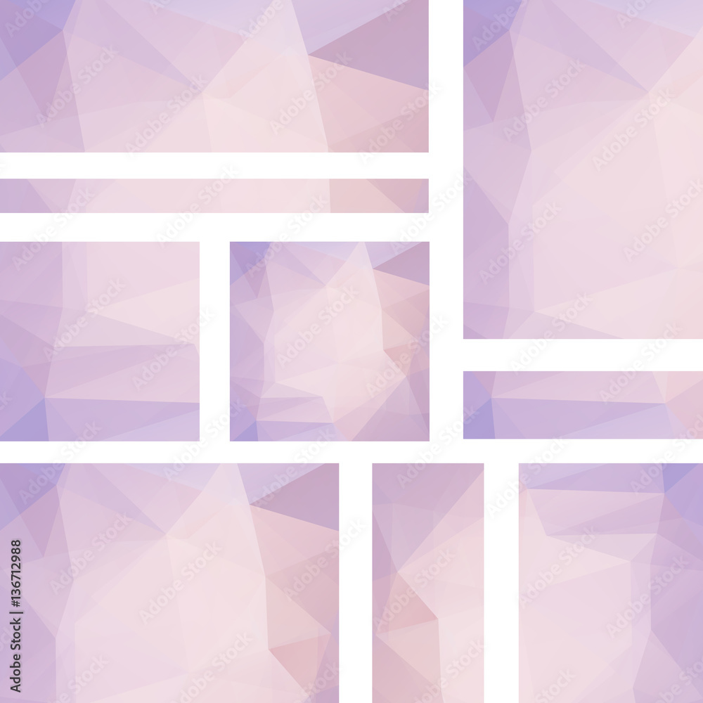 Vector banners set with polygonal abstract pastel pink triangles. Abstract polygonal low poly banners