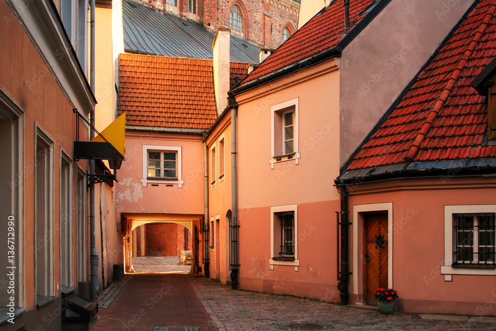 Medieval street in old Riga city. 