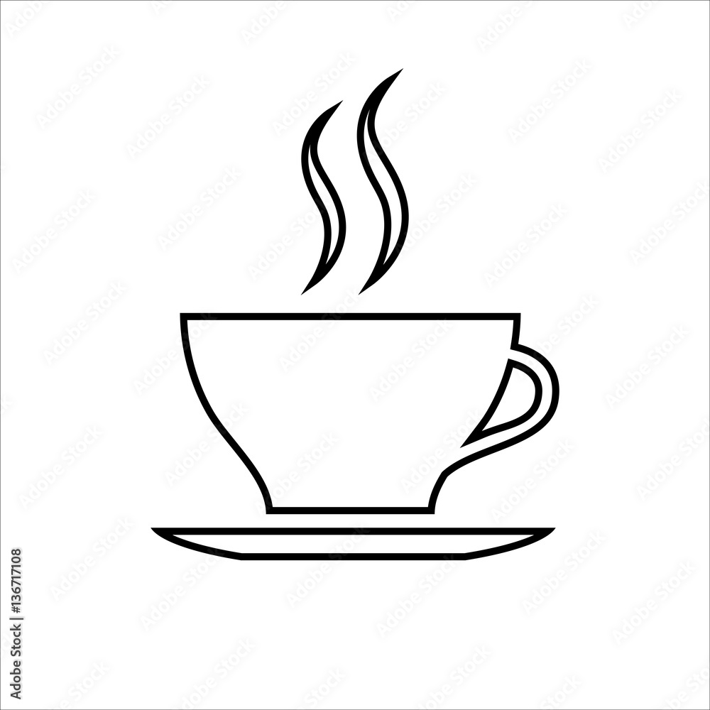 Cup of coffee or tea line icon. Hot beverage mug on saucer and smoke. Vector Illustration Cup of coffee or tea line icon. Hot beverage mug on saucer and smoke. Vector Illustration