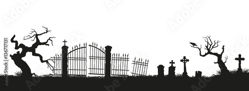 Slika na platnu Black silhouettes of tombstones, crosses and gravestones