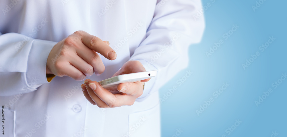 Scientists or health professional working in a mobile phone.