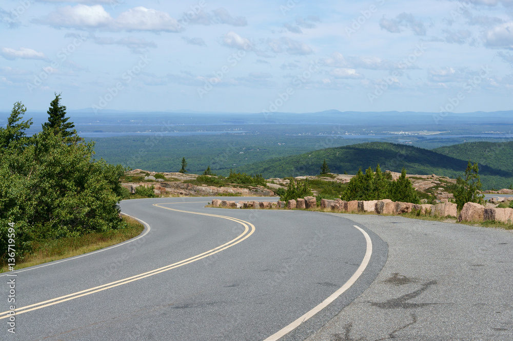 Road to Acadia National Park on Cadillac Mountain. State of Maine, USA