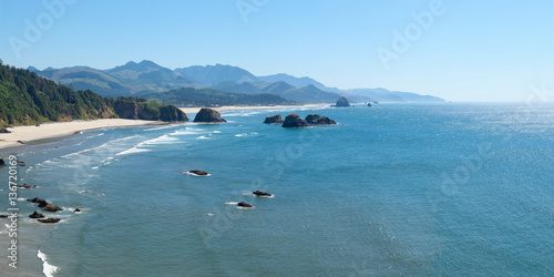 Pacific Ocean coastline panoramic view from viewpoint in Ecola State Park, Oregon. photo