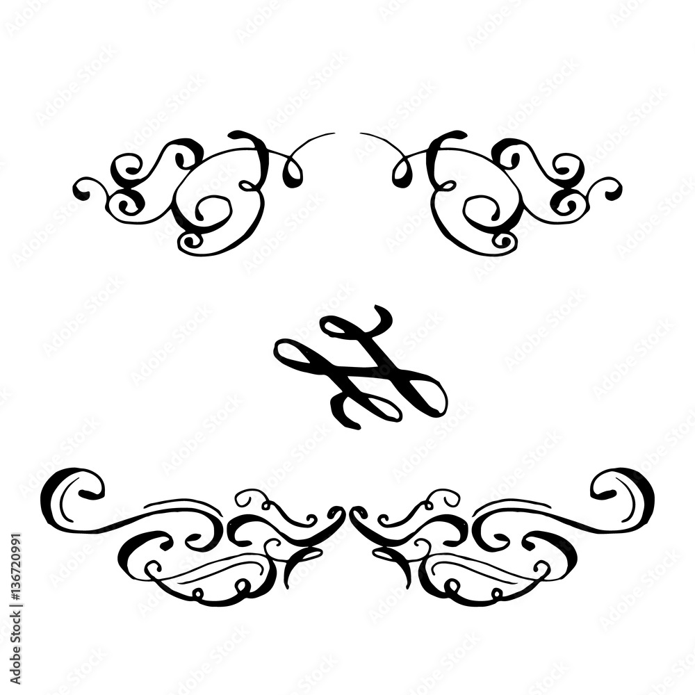 Collection of hand drawn ink curls Collection of hand drawn ink curls