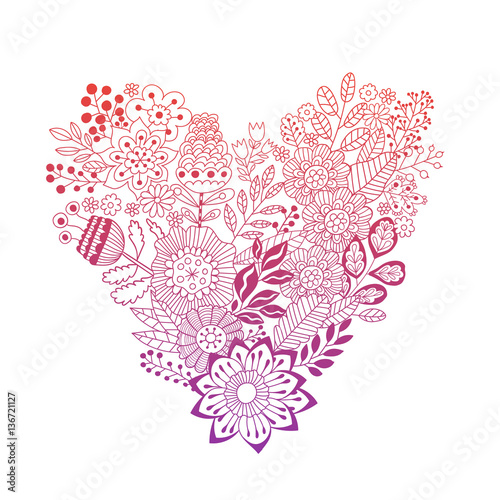 Cute vintage heart shape made of flowers and leaves