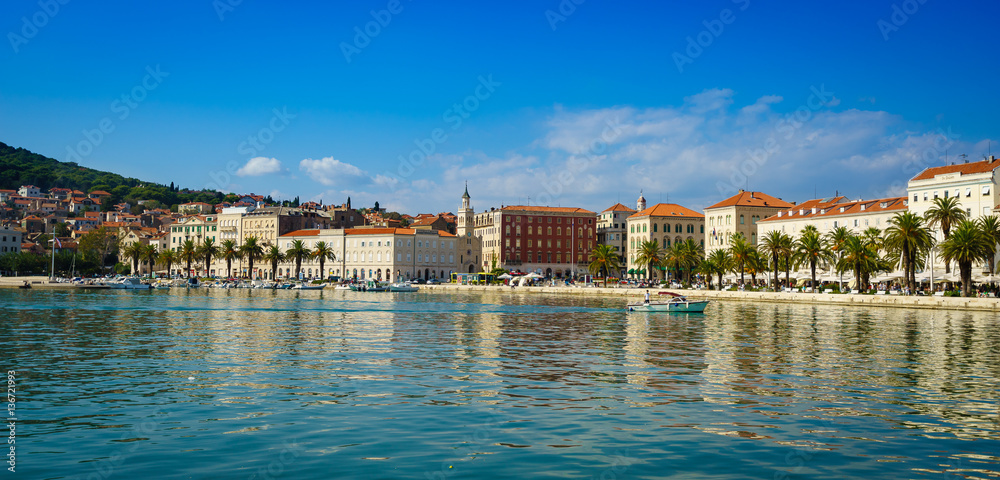 Panorama of Split in Croatia.Seaside promenade at sunny day.