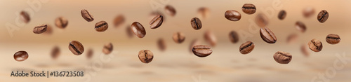 Photo Flying coffee beans horizontal banner