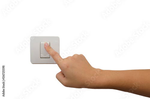 Isolated hand press turn on/off electrical switch with clipping path (Work path)