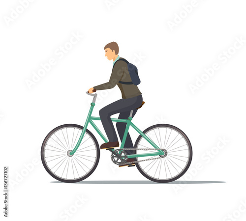 The icon of cyclist. The man is riding the bike. Everyday commuting. street traffic. Person rides bike. The transport infrastructure. The concept of active life. The icon of lifestyle of the man 