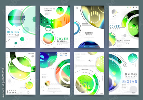Business brochure 2017 vector set. Applicable for Banners, Placards, Posters, Flyers, cover design annual report, magazine, in A4 format. Modern geometric background template