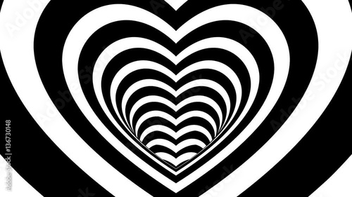 Seamless Looping Black and White Heart Tunnel Animated Background 4k