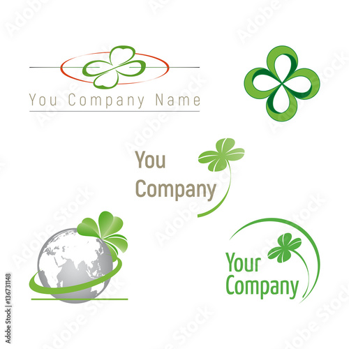 Set of icons and illustrations clover and graphic elements to create a logo or design. Isolated vector on white background.