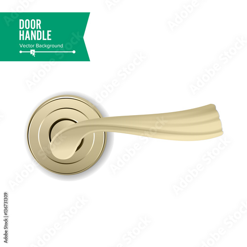 Door Handle Vector. Realistic Classic Element Isolated On White Background. Metal Gold Door Handle Lock. Stock Illustration