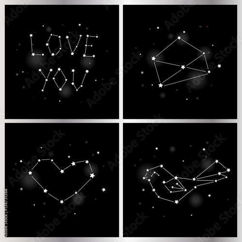 Set of greeting card with star and constellation for Valentine's day. Vector.