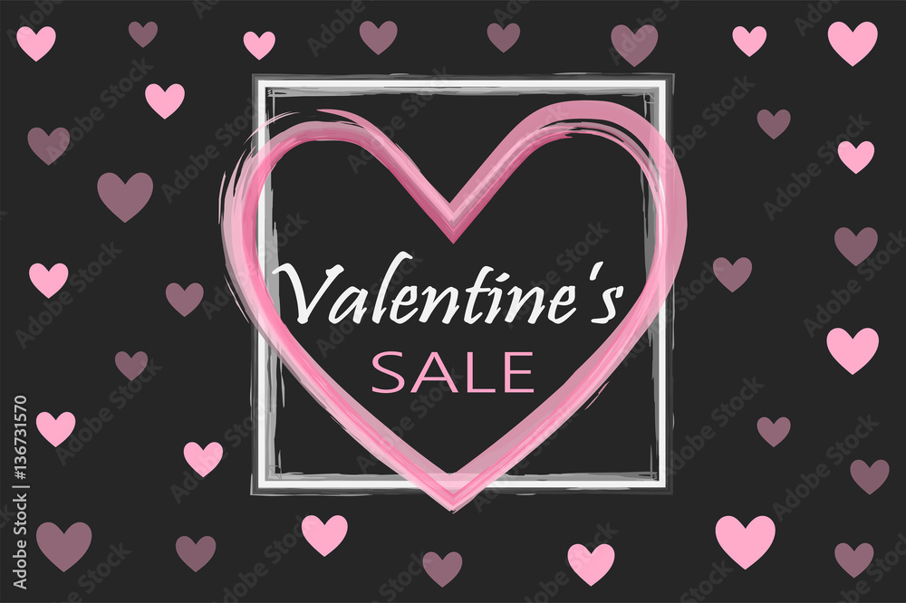 Valentine's day sale background. Holiday black and pink style card design concept. Vector illusiration