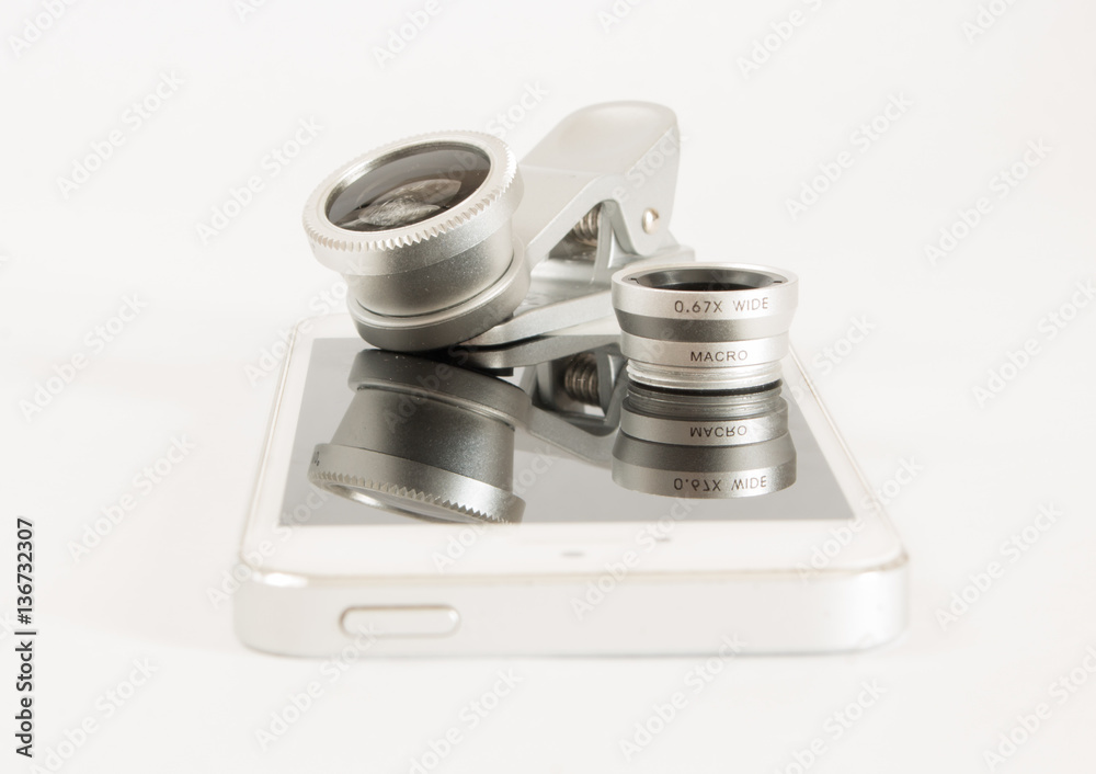 Fisheye macro set mobile phone white background Fisheye macro set mobile phone white background