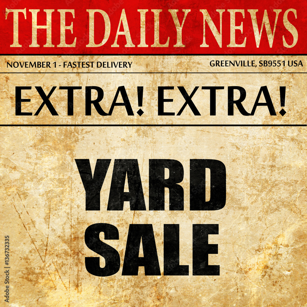 yard sale, article text in newspaper