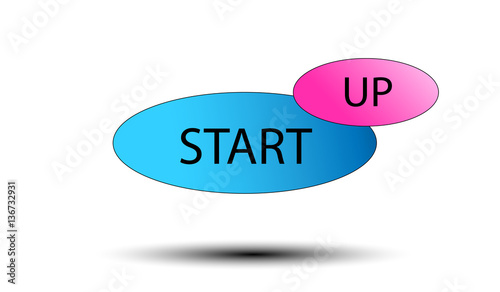 Start up icon isolated on a white background. Blue and pink bubble with text. Business concept