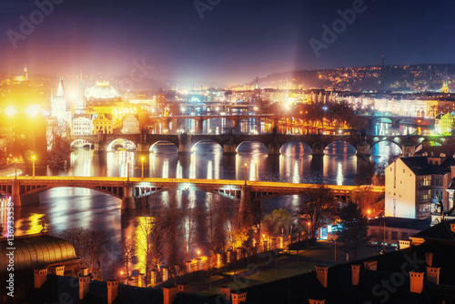 Evening View of The Vltava River and Bridges in Prague © standret
