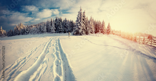 road Mysterious winter landscape majestic mountains