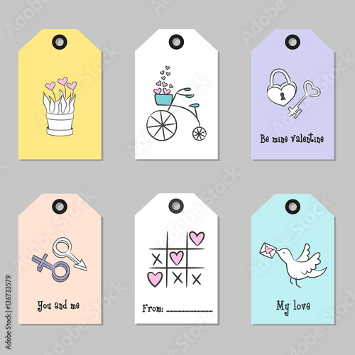 Set with Valentine's Day tags. Vector illustration.