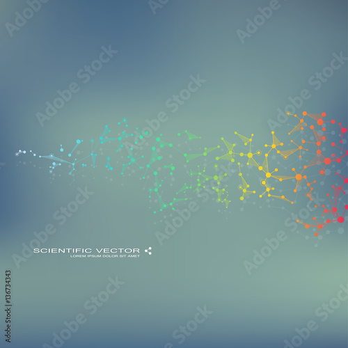 Molecule DNA and neurons vector. Molecular structure. Connected lines with dots. Genetic chemical compounds. Chemistry, medicine, science, technology concept. Geometric abstract background.