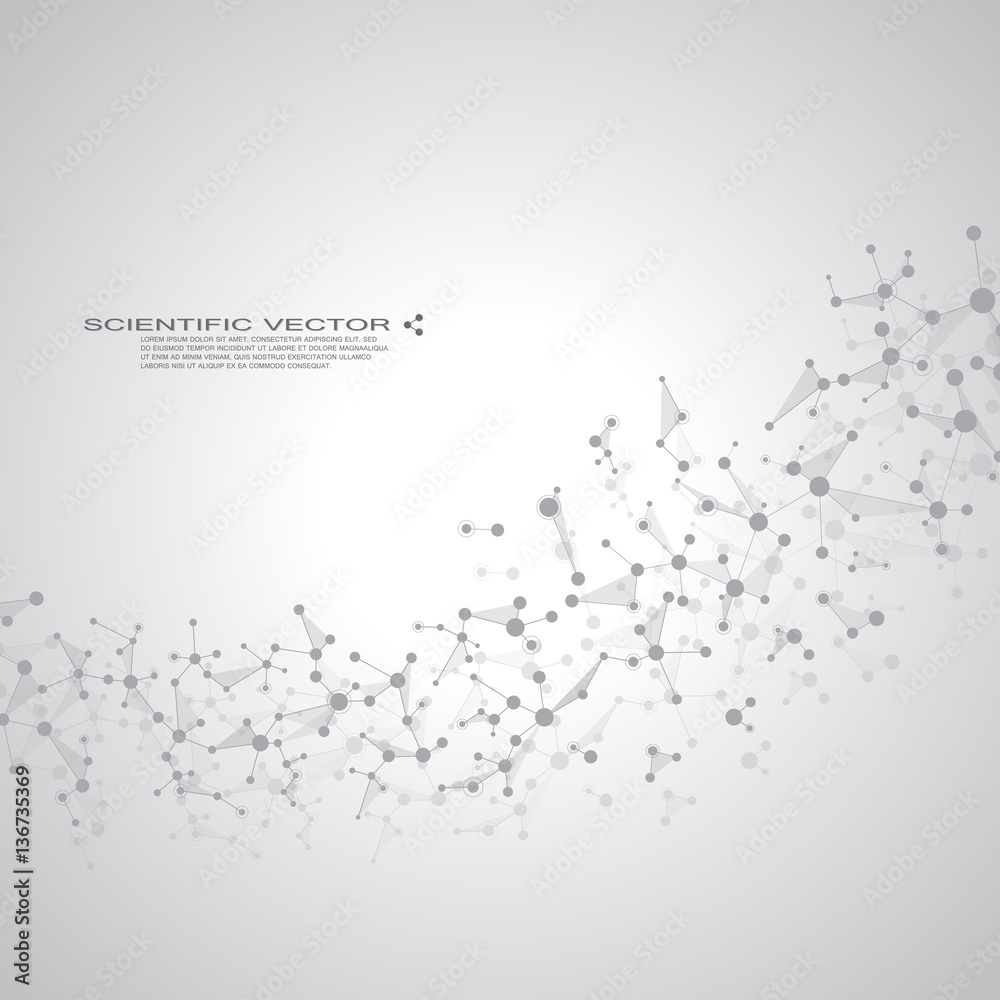 Molecule DNA and neurons vector. Molecular structure. Connected lines with dots. Genetic chemical compounds. Chemistry, medicine, science, technology concept. Geometric abstract background. Molecule DNA and neurons vector. Molecular structure. Connected lines with dots. Genetic chemical compounds. Chemistry, medicine, science, technology concept. Geometric abstract background.