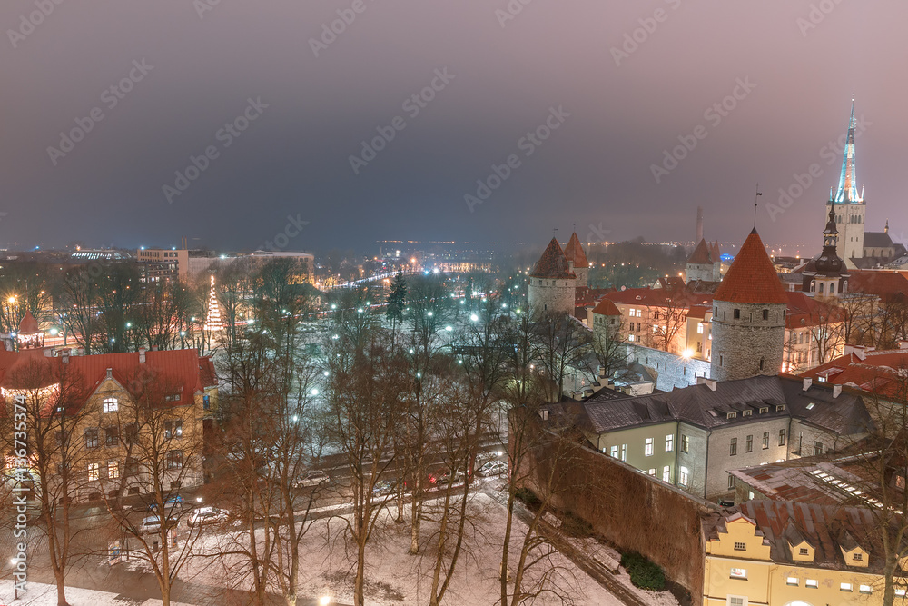 aerial view of the old and modern city, Tallinn