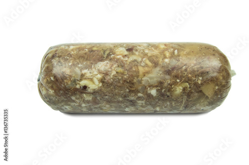 Headcheese stick sausage isolated on white background