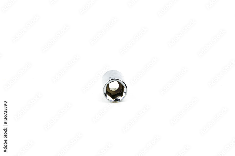 Metal head key size 8mm lying isolated on white background Metal head key size 8mm lying isolated on white background
