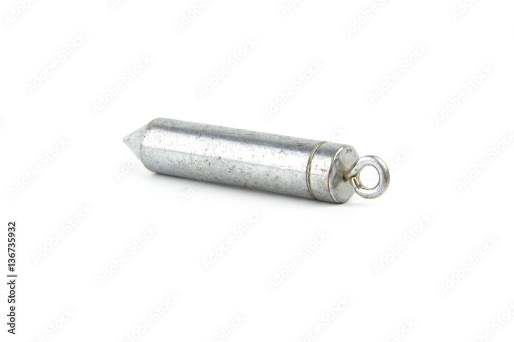 Used metal plumb Bob isolated on white background Used metal plumb Bob isolated on white background
