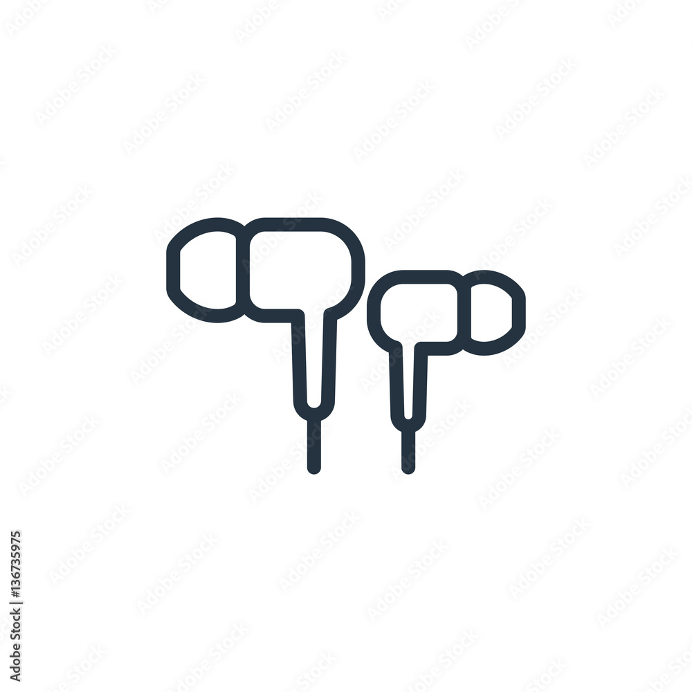 earphone thin line icon set on white background, audio, music, flat, minimalistic earphone thin line icon set on white background, audio, music, flat, minimalistic