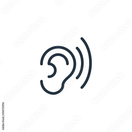 ear thin line icon set on white background, audio, music, flat, minimalistic