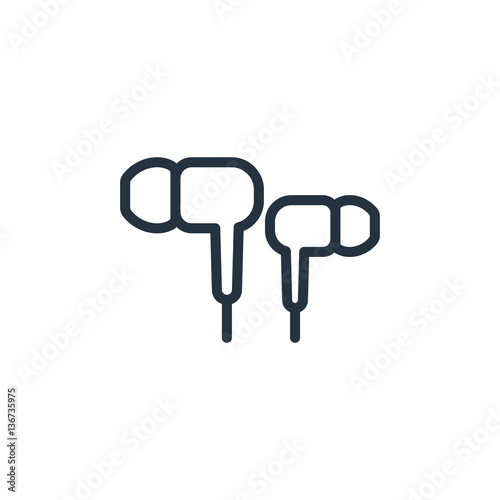 earphone thin line icon set on white background, audio, music, flat, minimalistic